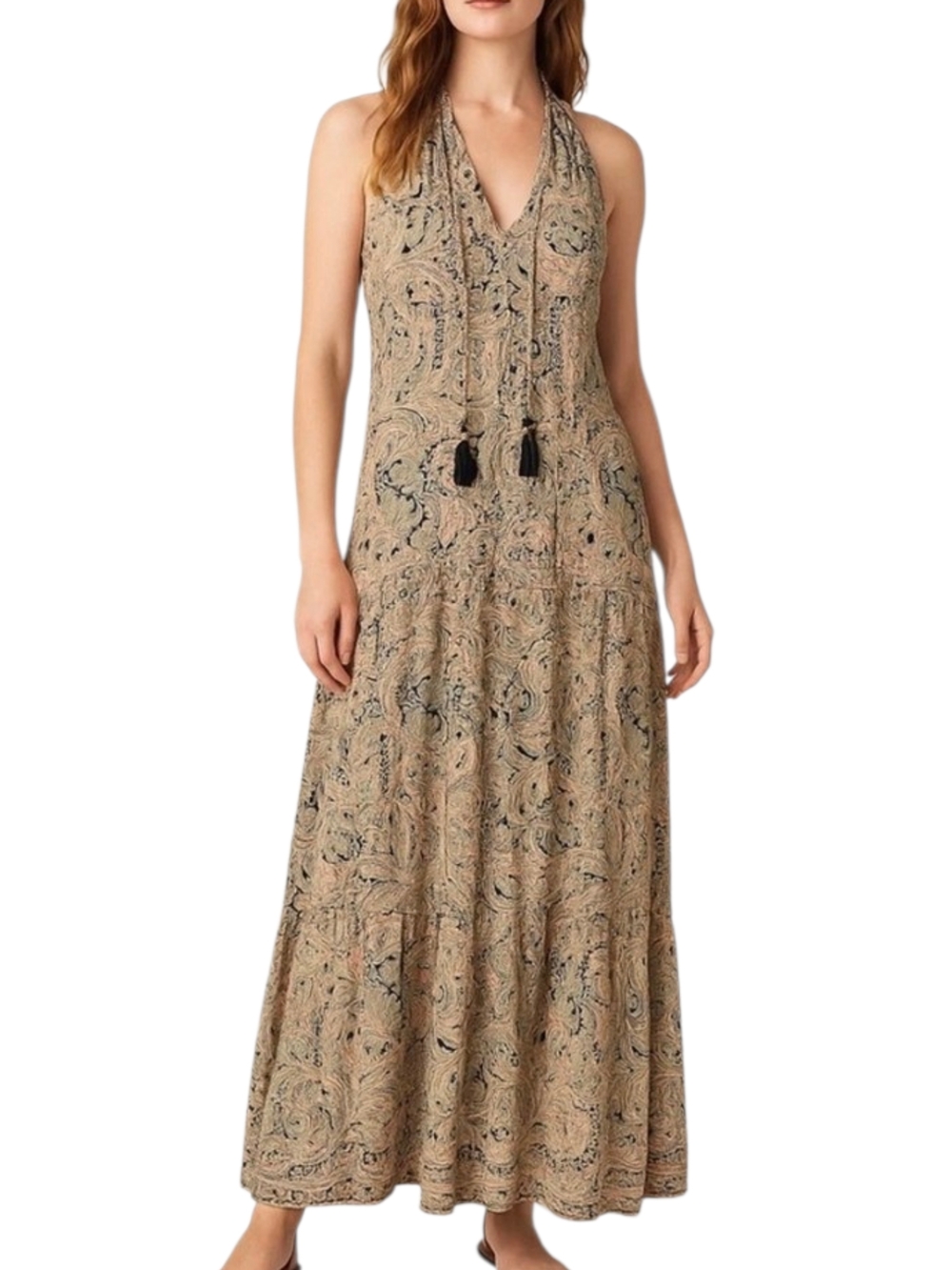 Boemo by Anthropologie Paisley Halter Tiered Maxi Dress Sz M